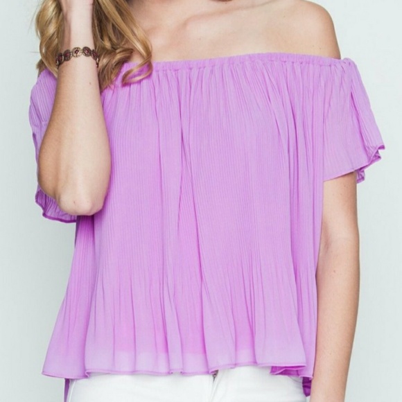 Tops - Purple Off Shoulder Short Sleeve Top